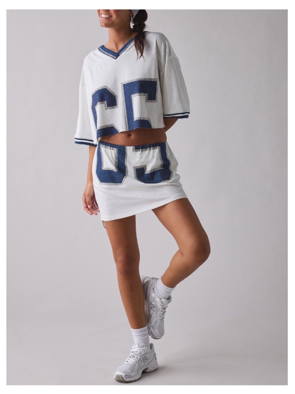 🟤NWT URBAN OUTFITTERS Good Game Quarterback Cutie Jersey Skort 2-Piece Set-White